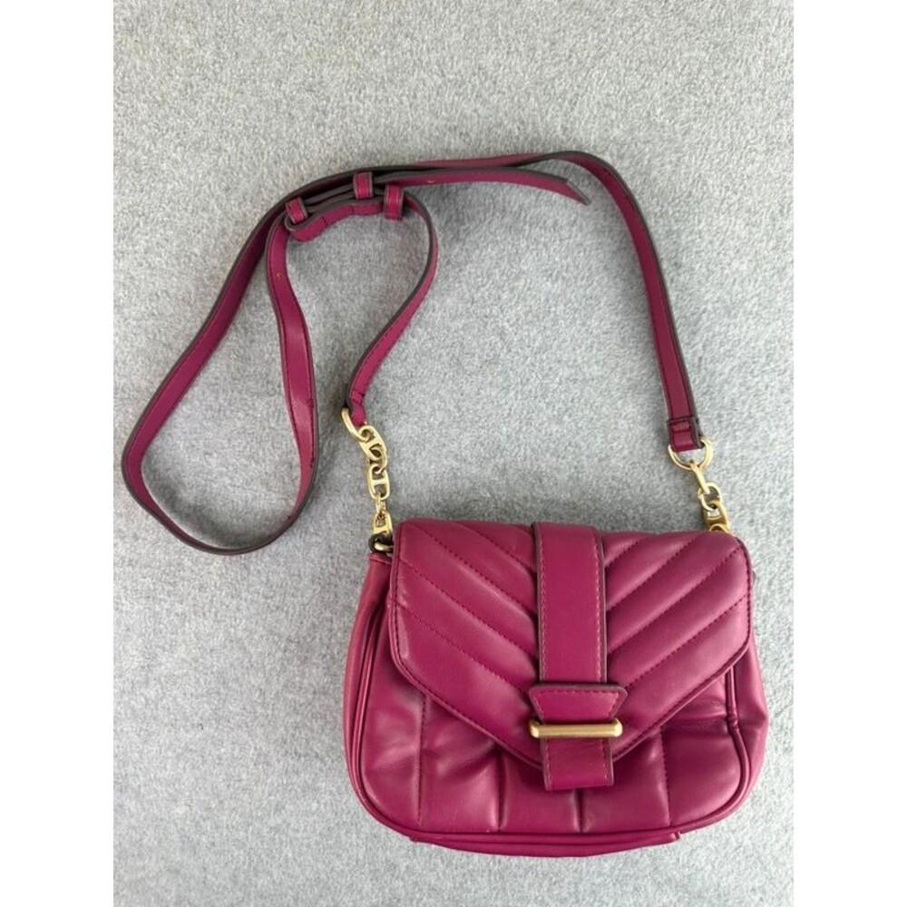 Pink Chevron Quilted Crossbody Purse Gold Hardware Snap Closure Adjustable Strap